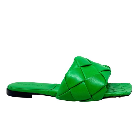 Bottega Veneta Nappa Maxi Intrecciato Lido Flat Sandals Green Size 37.5 7.5 - Picture 5 of 13